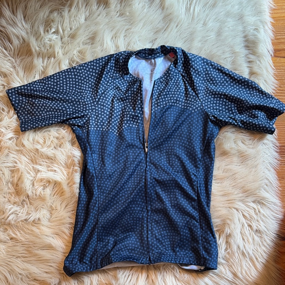 Pearl Izumi Navy and White Polka Dot Cycling Jersey